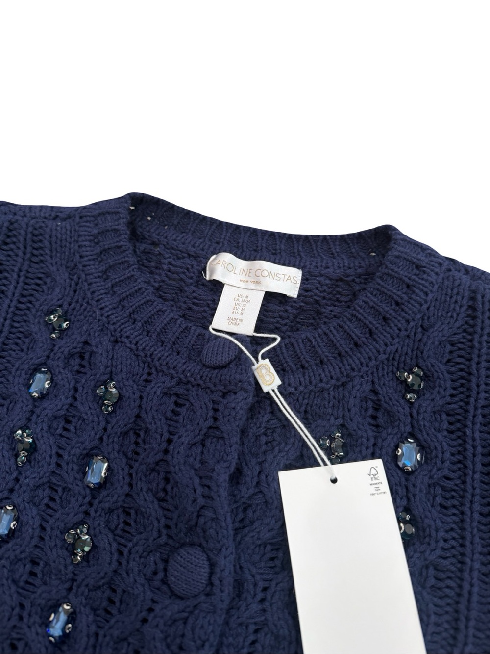 NWT Caroline Constas Cable Knit Jeweled Cardigan - Picture 7 of 7
